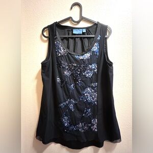 Black Sleeveless Top with Blue Floral Accents
Simply Vera Wang